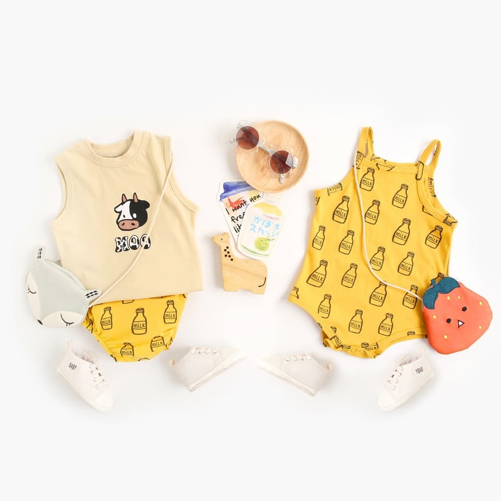 Meninas terno dos desenhos animados roupas de bebê versão coreana roupas de bebê roupas de verão do bebê macacão estilin
