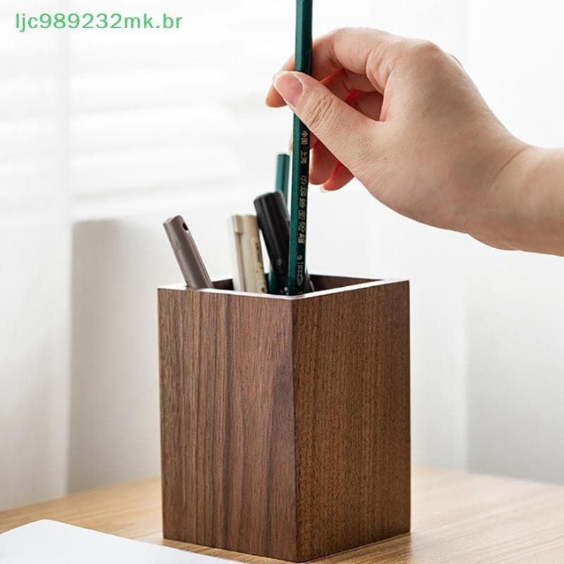 [MYBR] Linhas Geométricas De Nogueira Porta-Canetas De Armazenamento De Mesa Caixa Grande Capacidade Organizador De Lápi