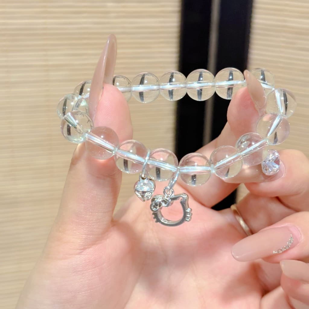 Pulseira transparente de gelo doce de 10 mm Pulseira fofa de sino de gato