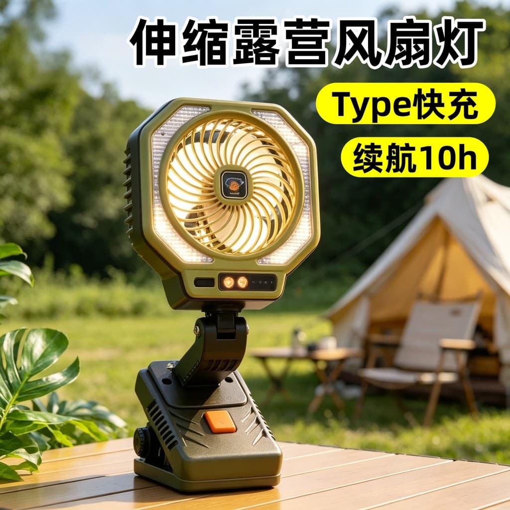 Ventilador de acampamento luz ventilador de mesa com iluminação ao ar livre longa vida útil da bateria recarregável barr