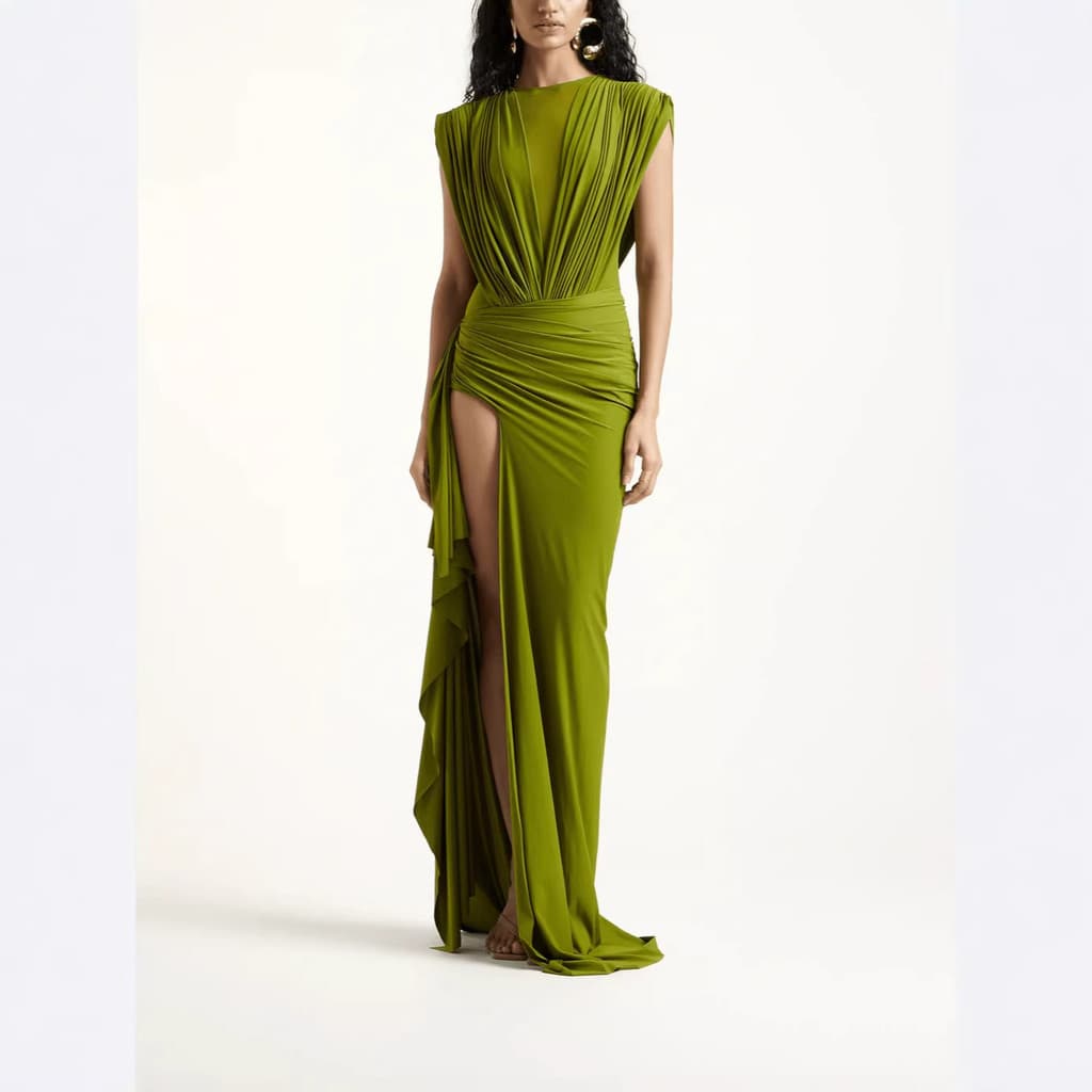 Europeu europeu americano feminino saia longa novo estilo fenda alta plissado magro-ajuste Fishtail vestido