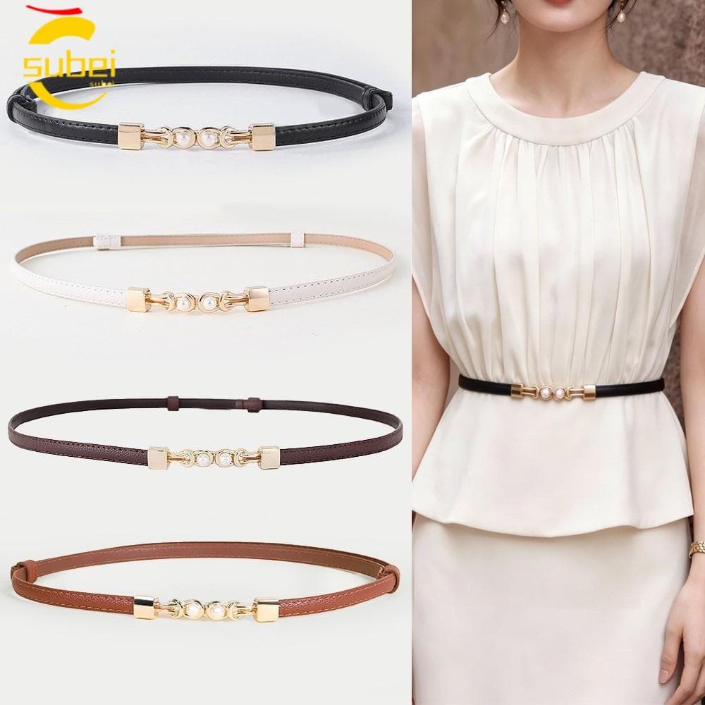Cinto De Fivela SUBEI , Feminino Fino De Couro PU De Cor Sólida , Ajustável , Corrente De Cintura Simples