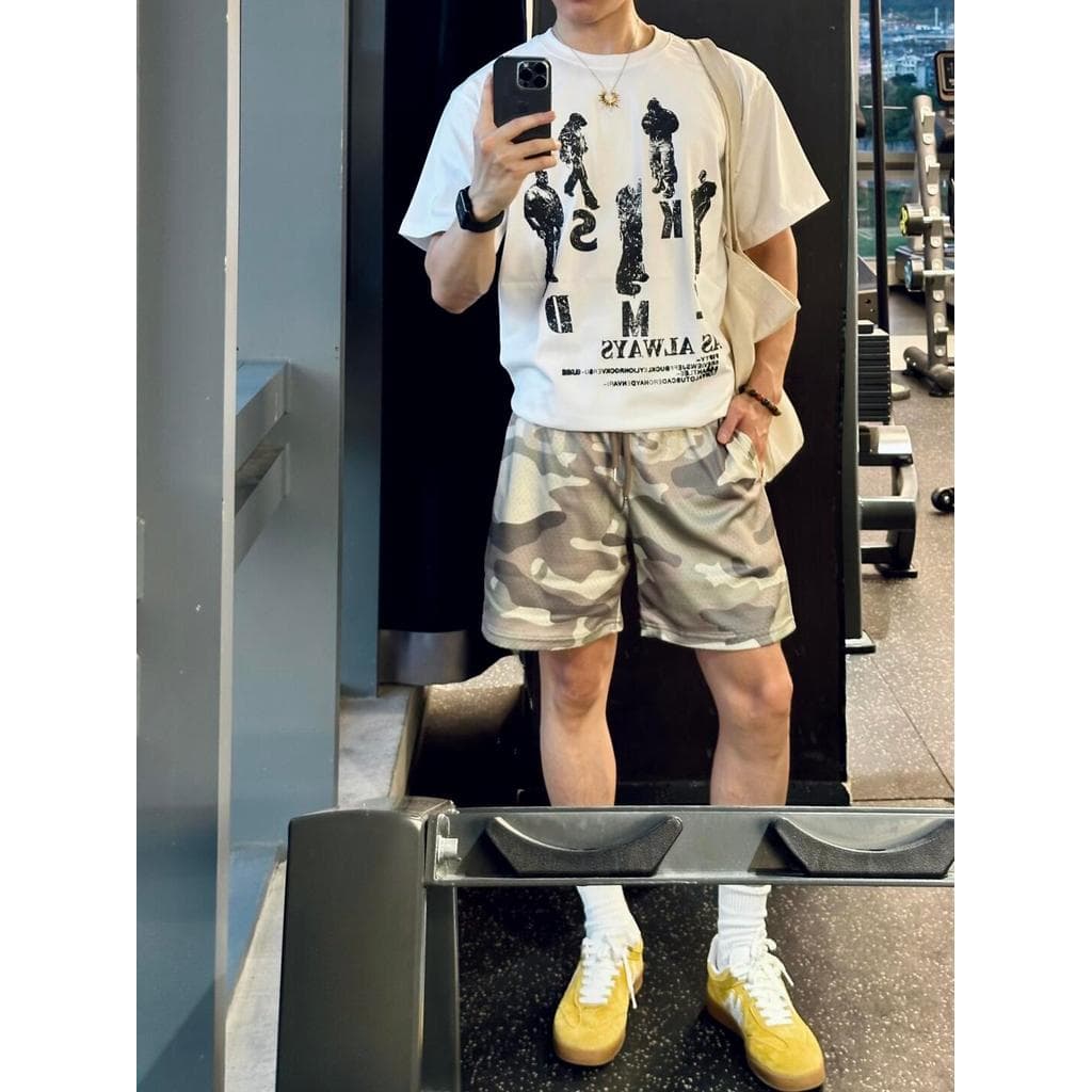 Shorts camuflados de basquete americano, calças esportivas para treinamento, roupa de rua, verão, solto, respirável, sem