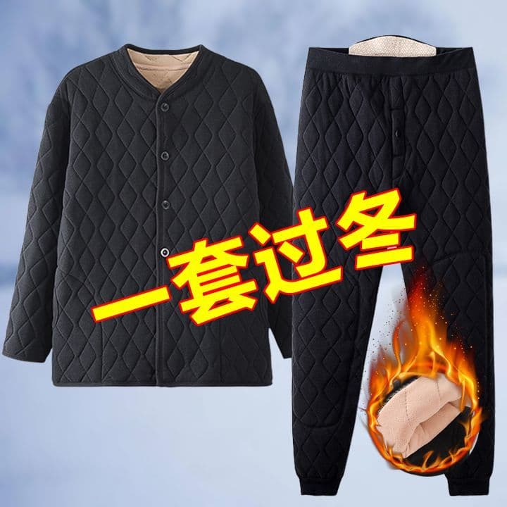 Inverno de meia-idade idosos masculino algodão acolchoado jaqueta terno alemão veludo aquecimento terno de duas peças qu