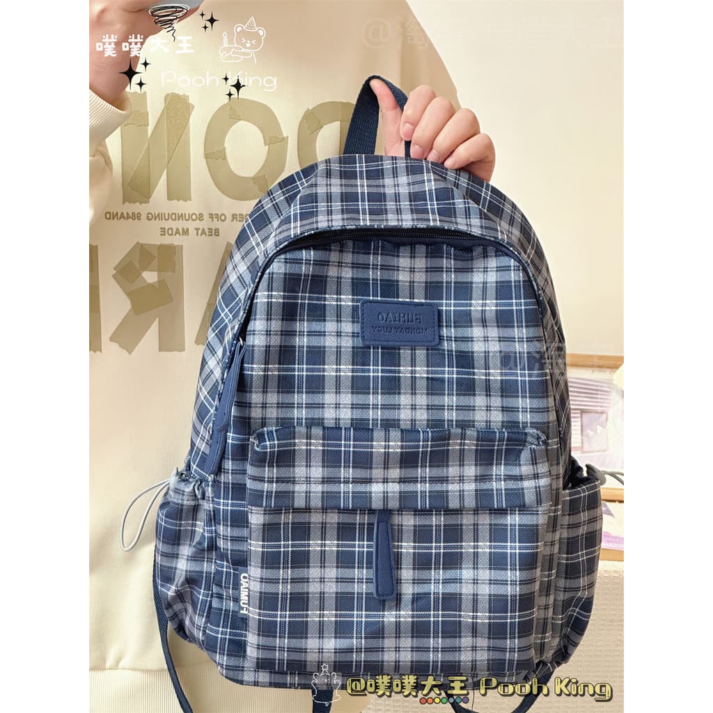 Hong Kong estilo Retro xadrez mochila feminina júnior meninas do ensino médio mochila grande capacidade ins estudantes u