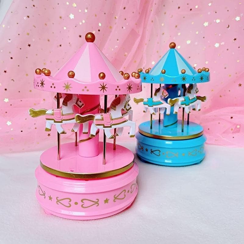 Merry-go-round caixa de música decoração de bolo menina presente de aniversário rosa luminosa caixa de música brinquedos