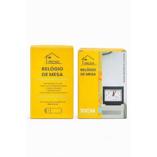 Relogio Mesa Quadrado Pequeno 10cm Design Moderno Preto Decorativo Silencioso
