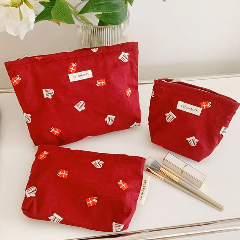 Novo estilo de natal saco cosmético de grande capacidade bordado forro saco passeio portátil viagem saco de higiene pess