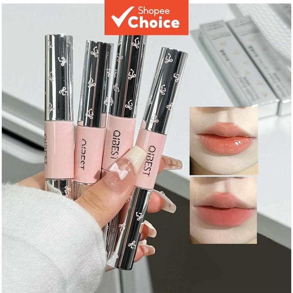 QIBEST Escolha da Equipe 3 unidades Gloss Labial Bastão Duplo de Dois Tons Frios, Rosa Névoa Prata Gelo Cinza Rosa