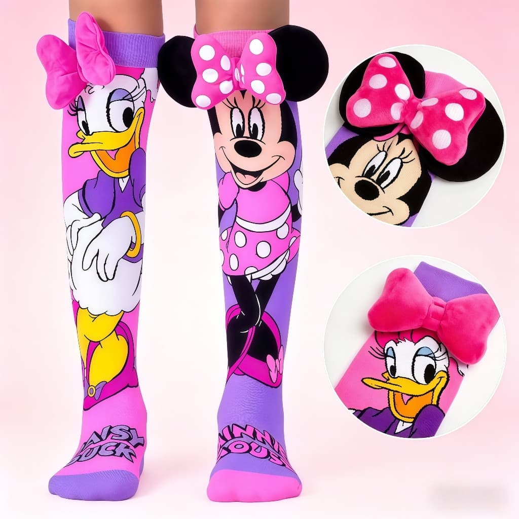 Meias 3D Cano Alto Infantil Mickey e Minnie Personagem Divertidas Para Crianças Presente