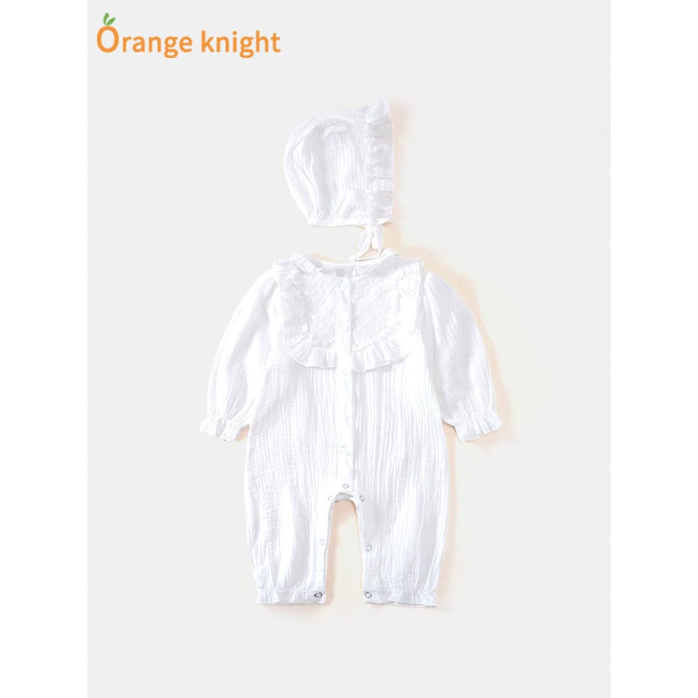 Bebê primavera roupas princesa mês cheio roupas bebê recém-nascido menina macacão branco de manga comprida estilo ociden