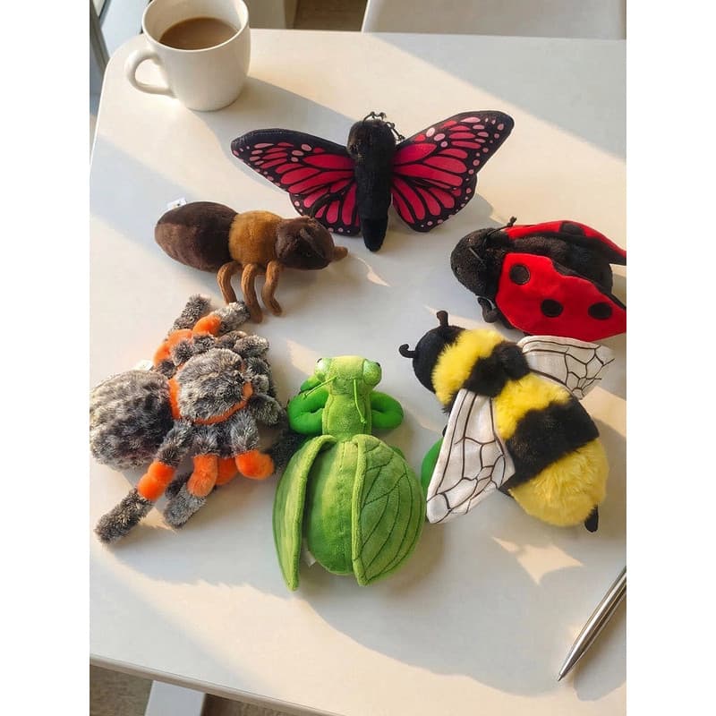 Simulação inseto brinquedo de pelúcia aranha Mantis abelha sete estrelas joaninha borboleta formiga boneca ciência Popul