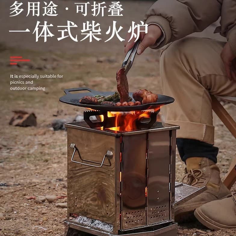 Fogão a lenha dobrável ao ar livre Mini grelha de aço inoxidável churrasco acampamento piquenique fogão a carvão dobráve