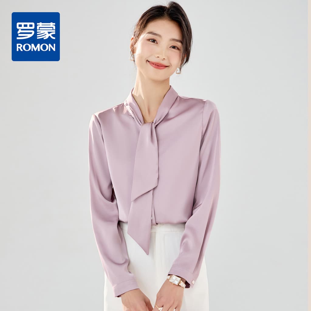 [Coleira requintada] Camisa feminina Romon de manga comprida elegante para negócios, camisa confortável feminina