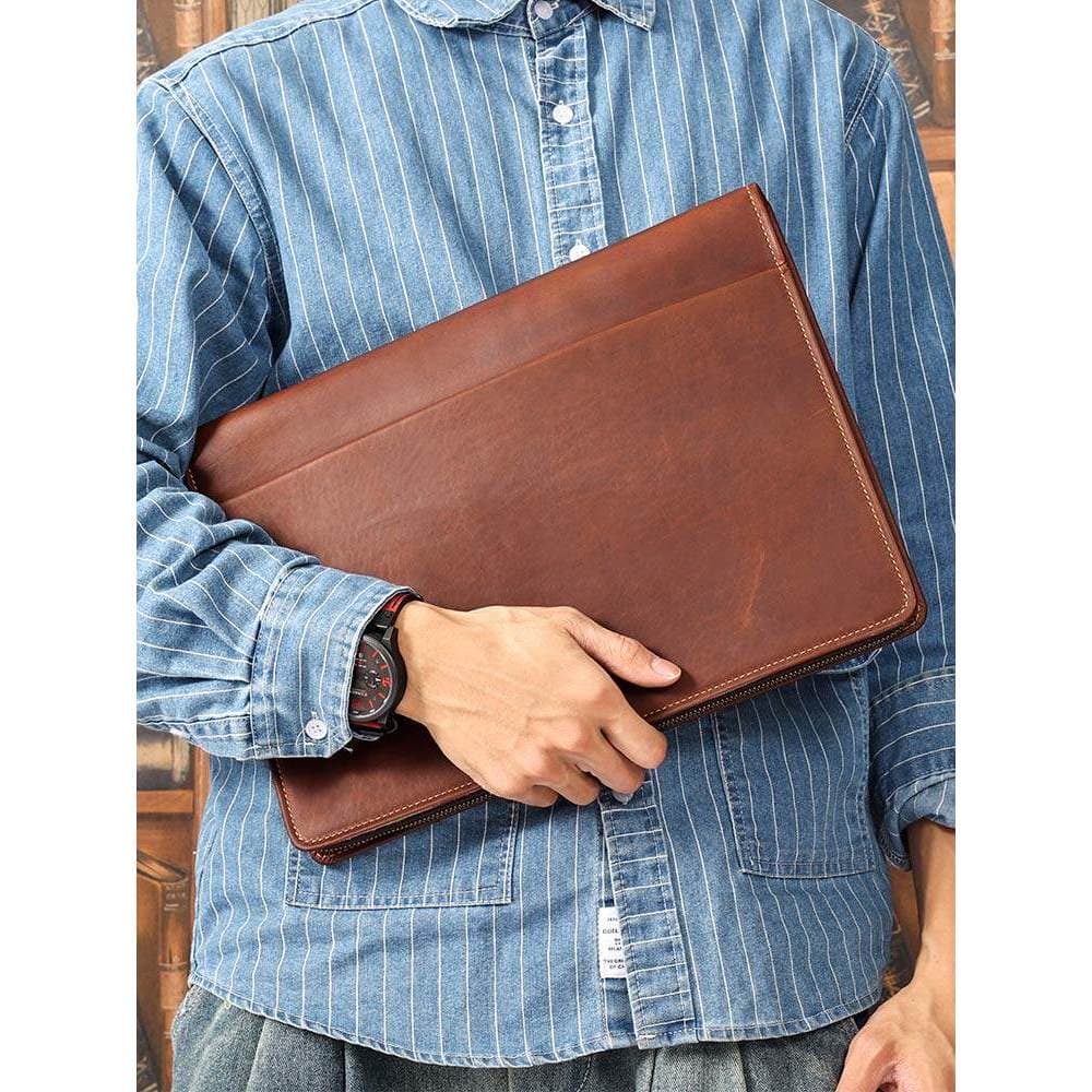Couro genuíno genuíno Business Fashion Apple Laptop M1 Pasta marrom macbook Brown Liner Ipad Envelope Bag 12.9 Pro13 Pen