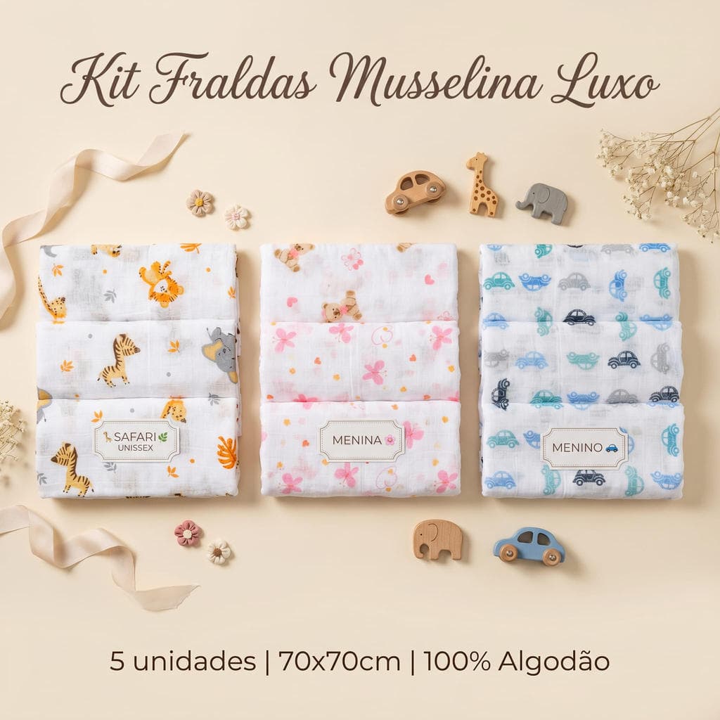 Fralda Luxo Estampada e Lisa 67cmX70cm 100%Algodão, Fralda de Pano, Pano de Boca para Bebê, Enxoval