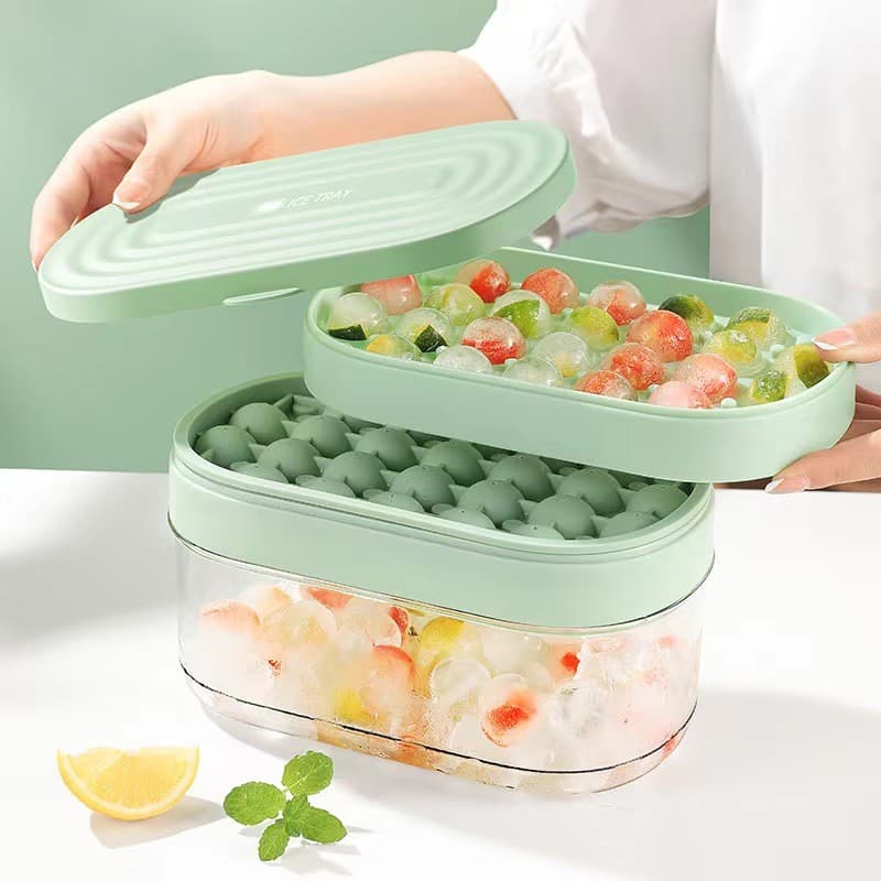 Bola de gelo bandeja de gelo molde grau alimentício tipo bola Silicone cubo de gelo doméstico com tampa caixa de ca