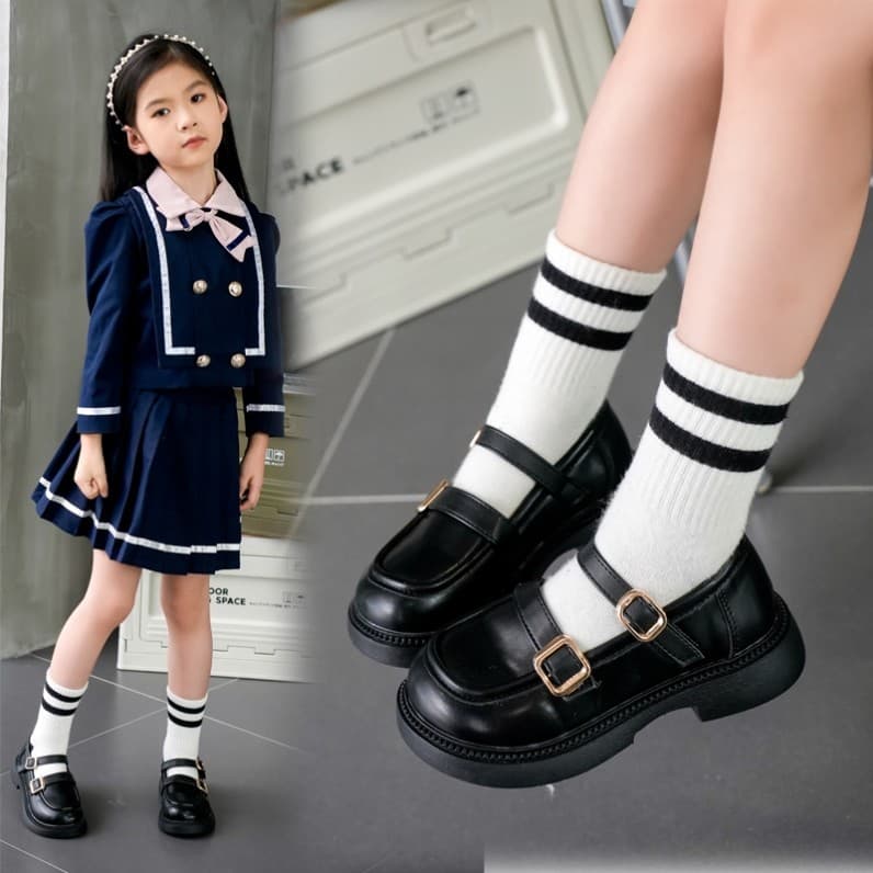 Preto pequeno sapatos de couro meninas estilo Preppy 2025 novo estilo outono princesa sapatos crianças mocassins estilo
