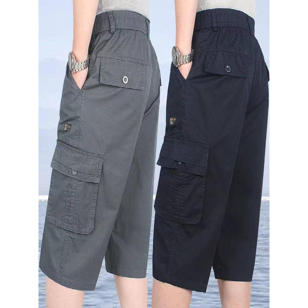 Shorts de verão calças cortadas masculinas shorts exteriores calças médias verão pai meia-idade idosos soltos sobre