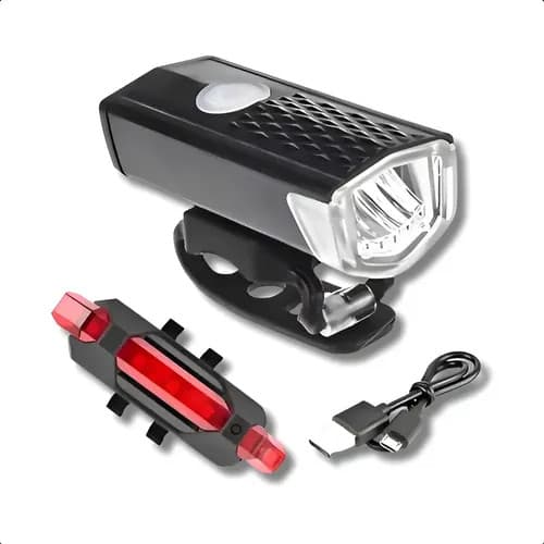 Kit Lanterna Farol Sinalizador Ciclismo Bike Recarregavel Preto