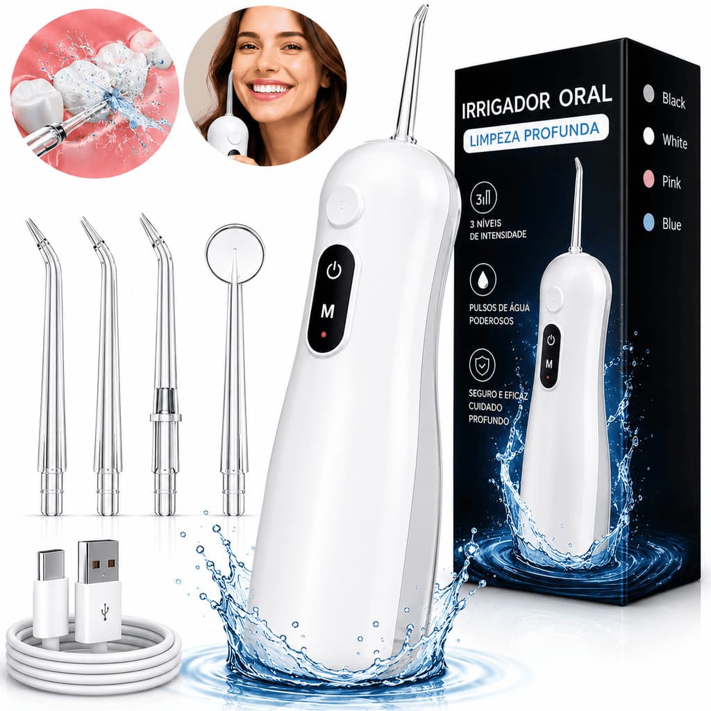 Irrigador Oral Elétrico Fio Dental 300ml 3 Modos De Limpeza Jato De Água Portátil Higienizador Bucal Recarregável Bivolt