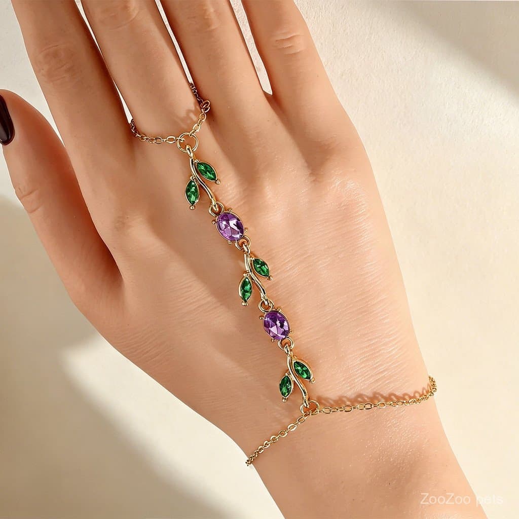 Pulseira de dedo com design de folhas e galhos, a mais vendida, corrente de dedo elegante com folhas e tulipas, pulseira