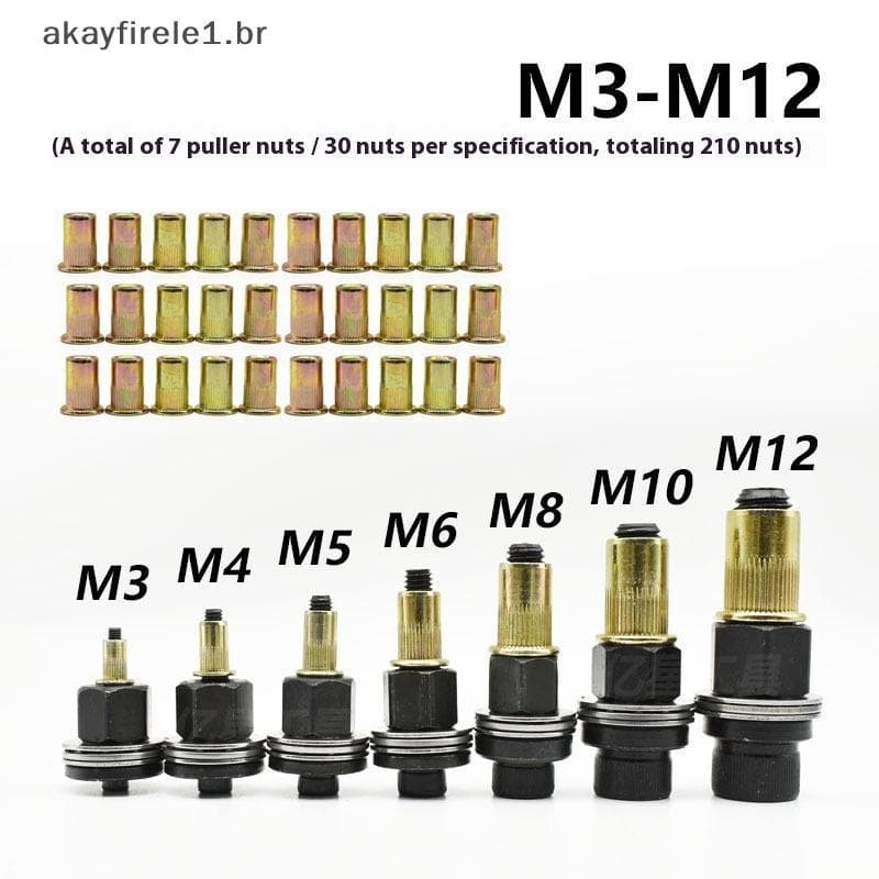 akayfirele1 11 Peças Acessório De Ferramenta De Porca Rebitador Manual Para Porcas M3 M4 M5 M6 M8 M10 M12 Instalação Sim