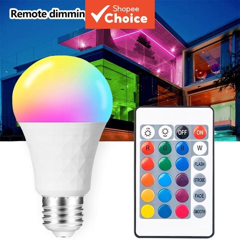 Lâmpada LED E27 RGB Com Brilho Ajustável De 16 Cores , Equipada Controle Remoto , 220V Multicolorida , Adequada Para Sal