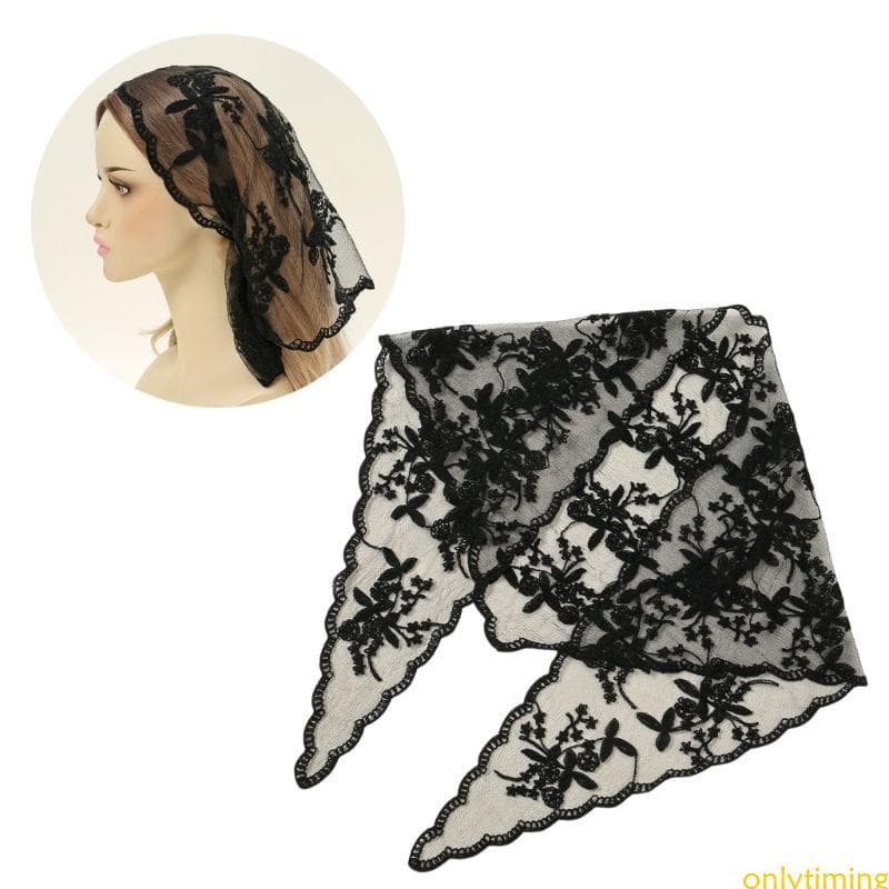 onlytiming Lenço Triângulo Renda Bordado Tiara 135x45cm Elegante Xale