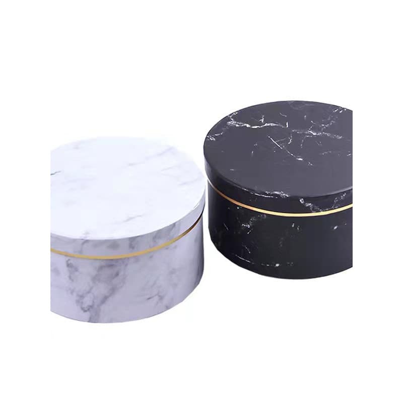 Conjunto redondo de três peças com padrão de mármore, caixa de flores redonda, caixa de presente de flores, balde de abr