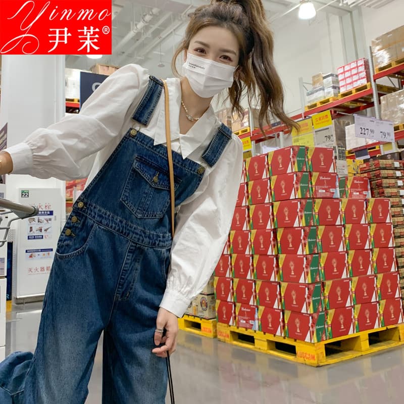 Macacão jeans série sal feminino 2024 outono novo estilo Design Casual cintura alta mais magro olhar perna larga estilin