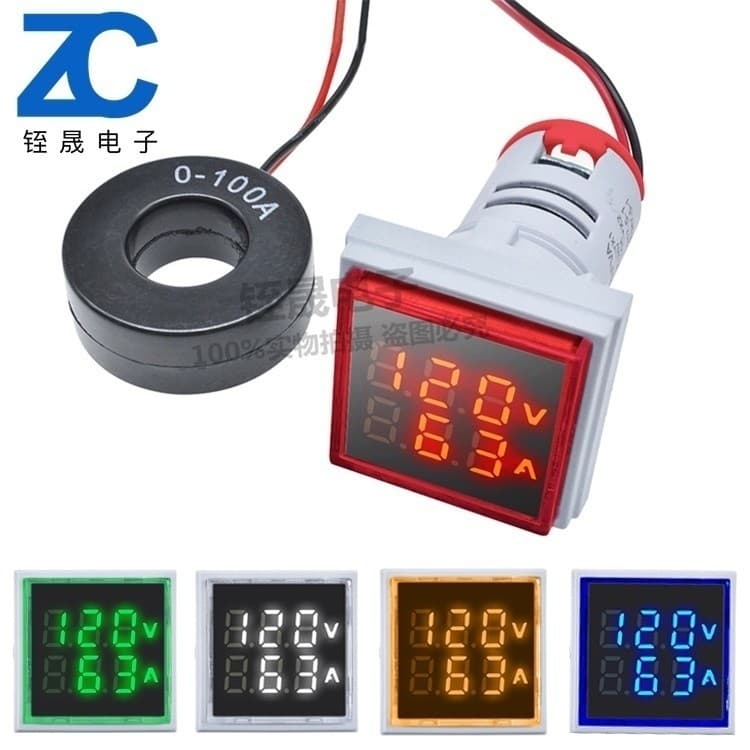 Mini Display Digital amperímetro de tensão AC 22MM indicador quadrado 0-100A 50-380V110V medidor Hertz