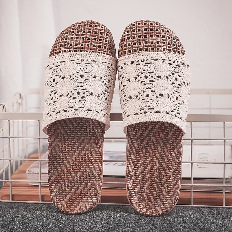 Baotou linho rattan grama tecido respirável antiderrapante rattan bordado interior casa Retro massagem sandália