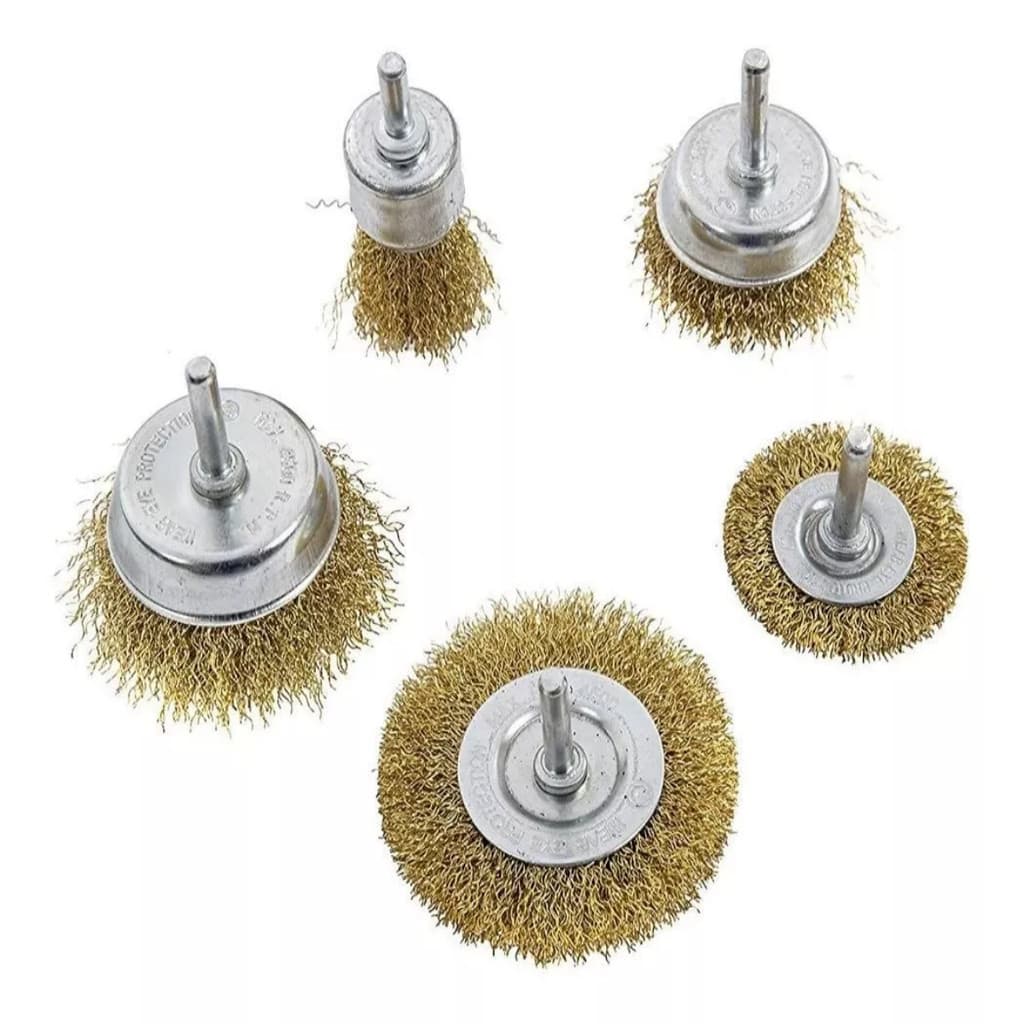Escova Circular De Aço Kit 5 Peças Com Haste Para Furadeira