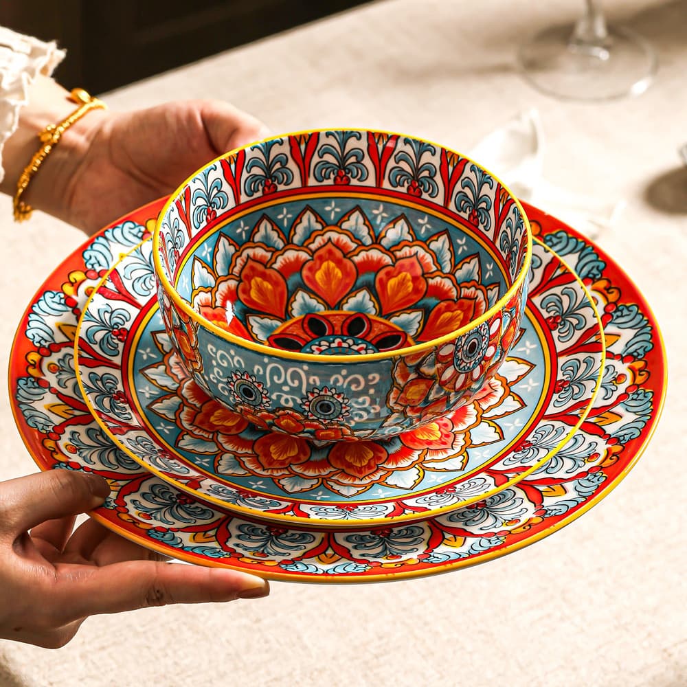 ￼ Tigela de porcelana boêmia para uso internacional, tigela para ramen, bonita, conjunto de tigela e prato de por