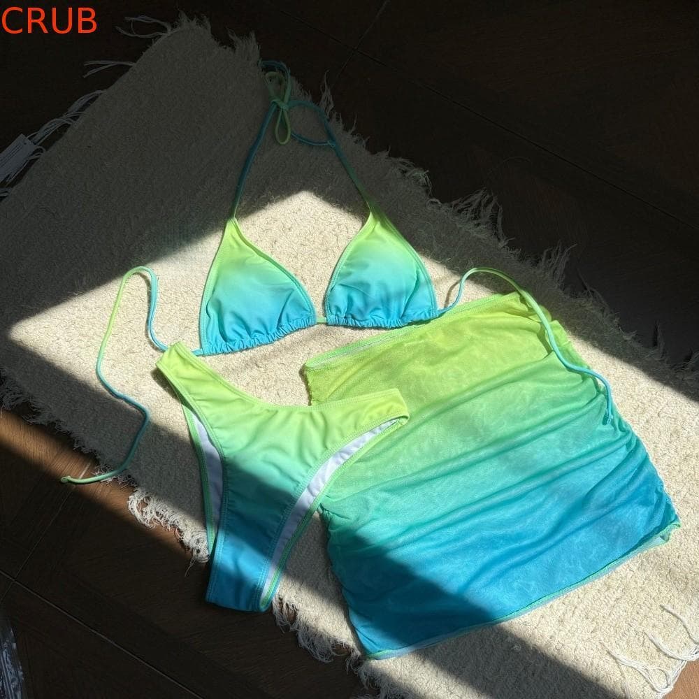 Conjunto De Roupa De Banho De Cor Gradiente 3 Em 1 Cub , Maiô De Biquíni Slim Fit V Profundo , Roupas De Praia