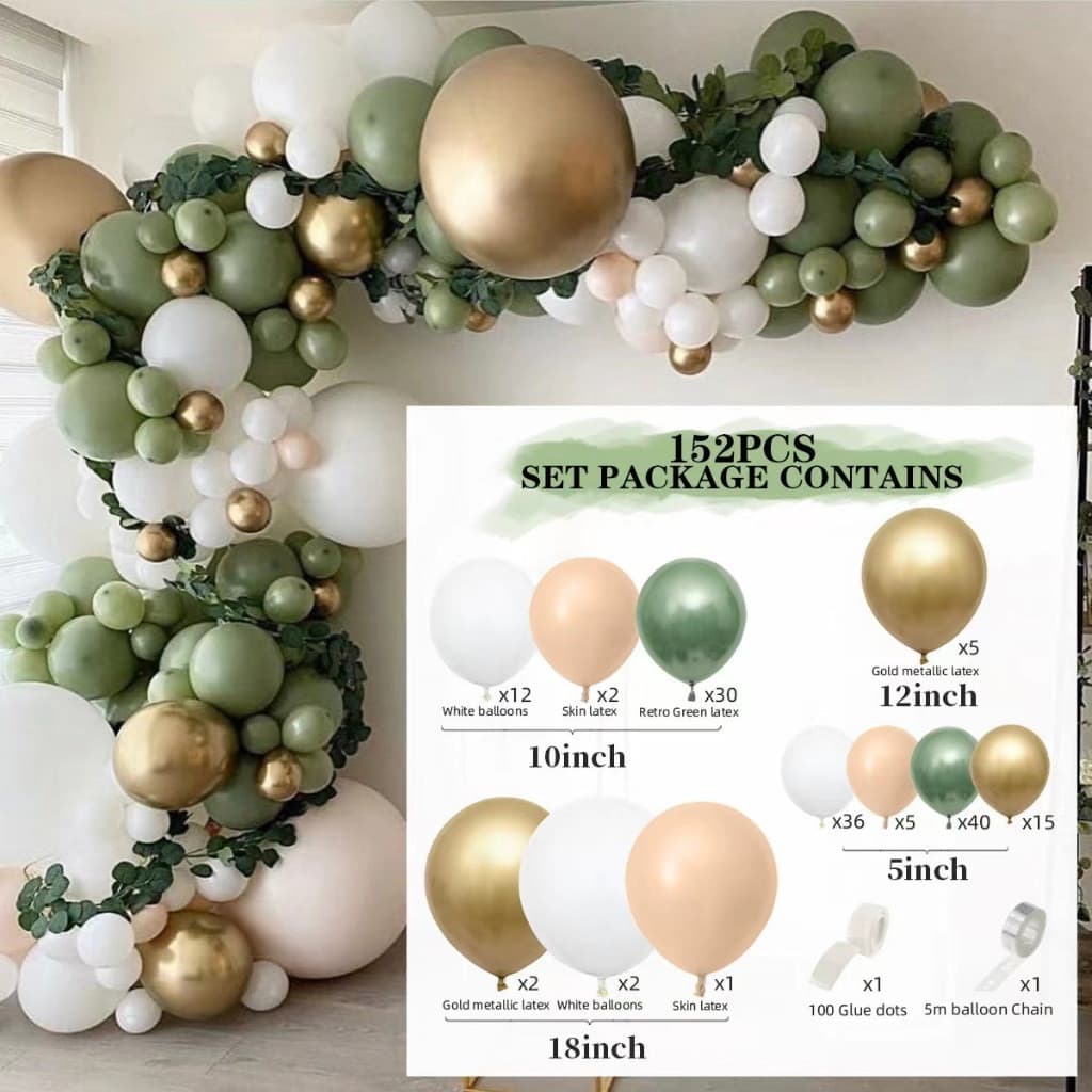 Kit 152 Peças Balões Coloridos Dourado Grande 18 12 10 5 Polegadas Com 2 Tiras De Fita