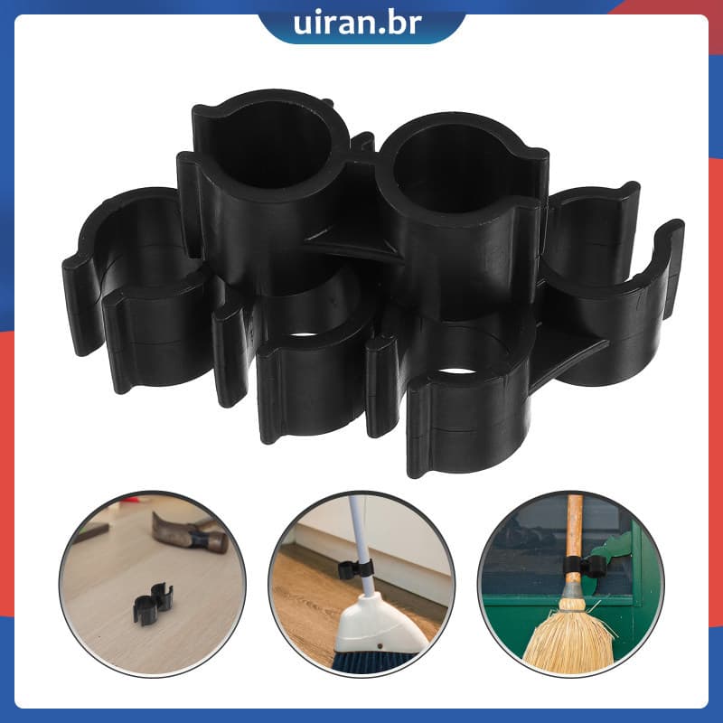 🏠 4Peças Clip Duplo De Plástico Para União De Pá E Vassoura Preto