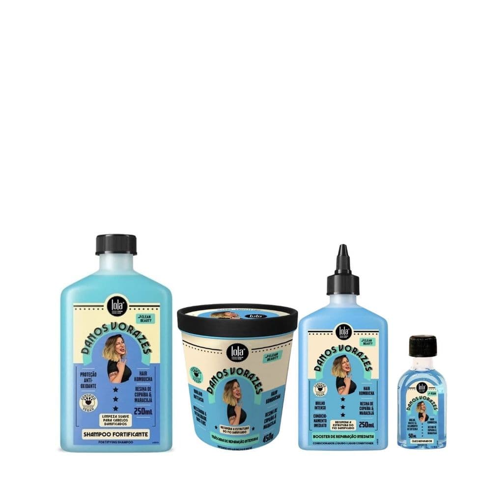 Kit Danos Vorazes Shampoo e Booster 250ml, Mascara 450ml e Oleo 50ml - Lola Cosmetics