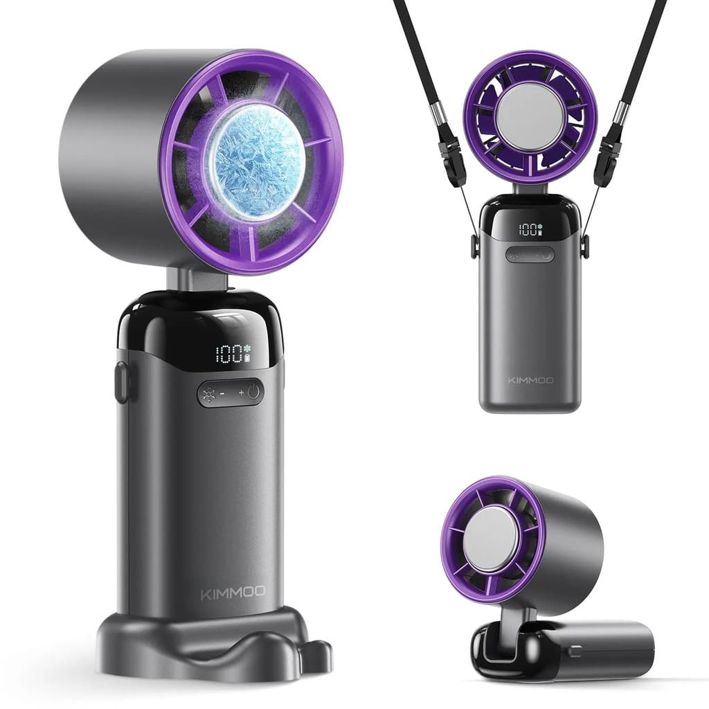 Ventilador Portátil KIMMOO 4 em 1 com 199 Configurações de Velocidade, Fluxo de Ar Potente de 21.000 RPM, 12 Horas de Au
