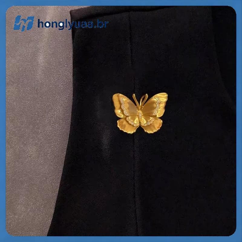 Broche De Borboleta Dourada Estilo Retrô Francês , Elegante , Flor De Jasmim , Ternos Femininos , Casacos , Presente De