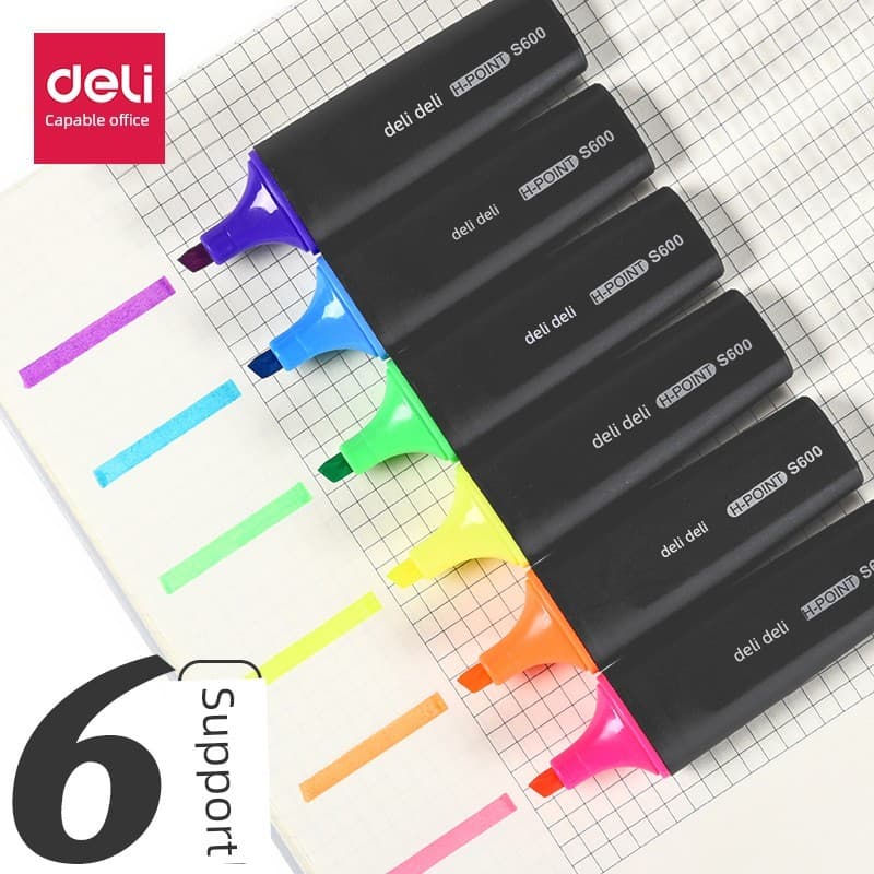 Deli Marcador Colorido Escritório Marcador de Cabeça Larga Multicolor Estudante Chave Marcador Colorido