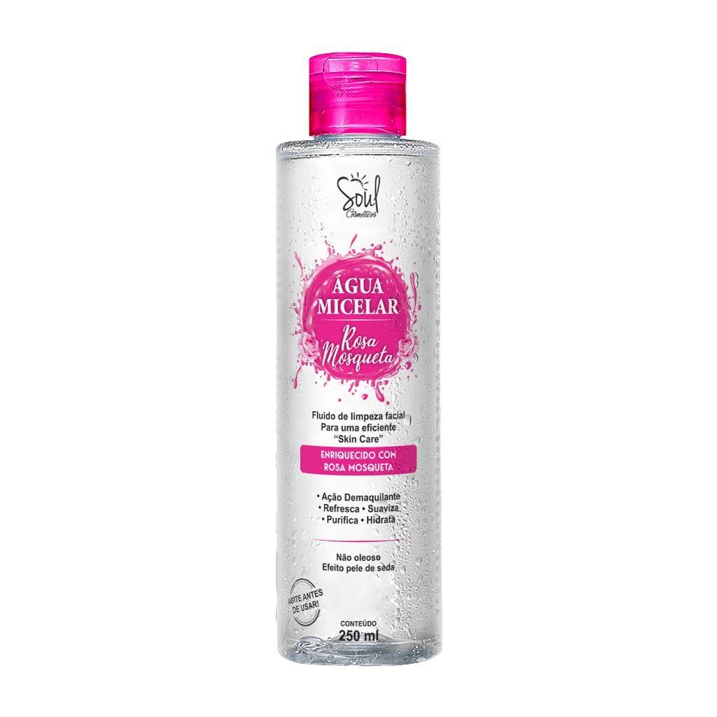 Água Micelar Rosa Mosqueta Soul 250ml Ação demaquilante Purifica Hidrata