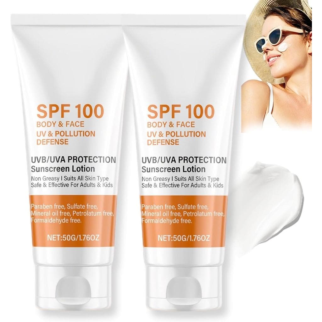 Pacote com 2 protetores solares FPS 100, protetor solar para rosto e corpo, loção protetora solar com proteção UVA/UVB,