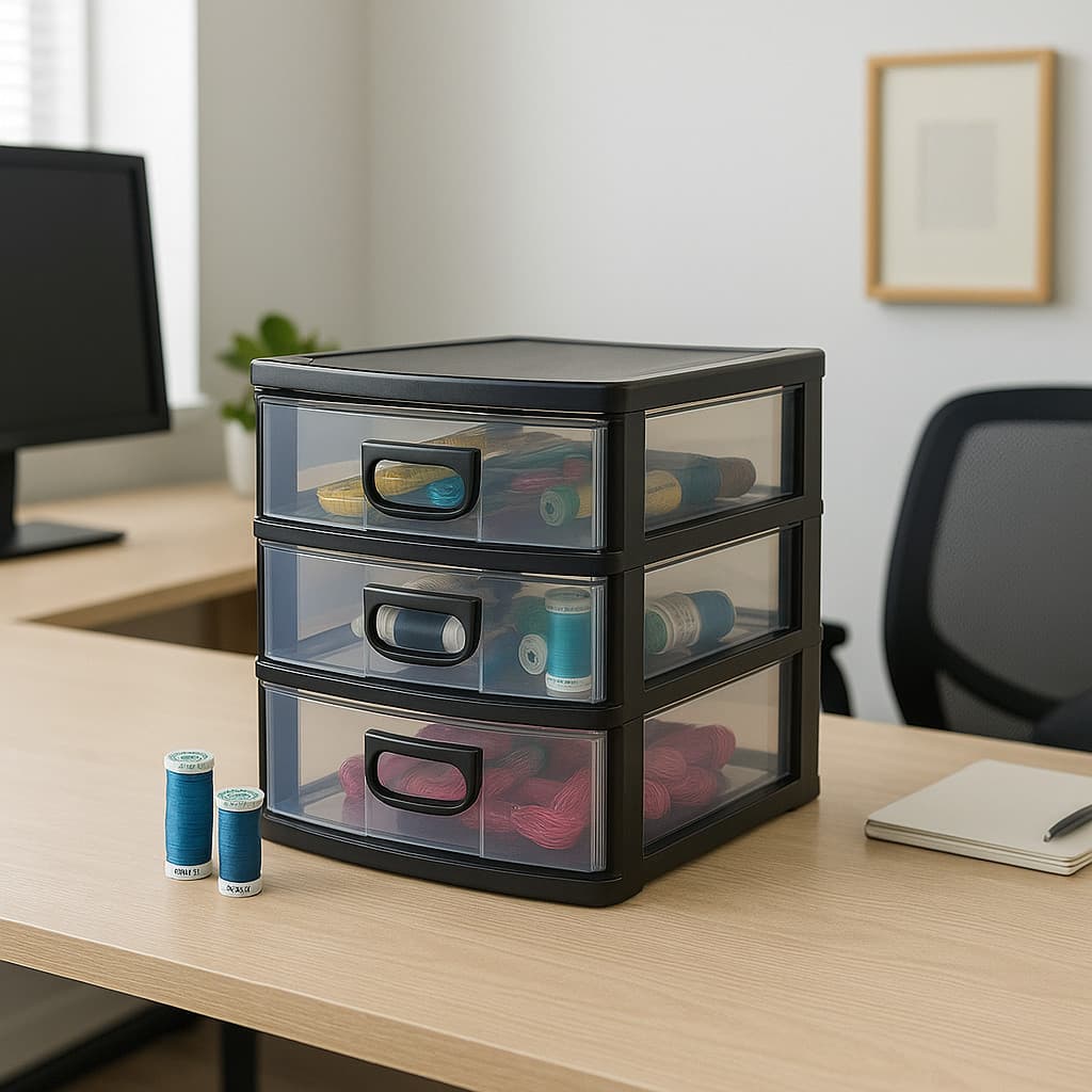 Kit 2 Gaveteiro De Mesa Organizador Micro 3 Gavetas Porta Tudo  Cor Preto Gavetas Transparentes