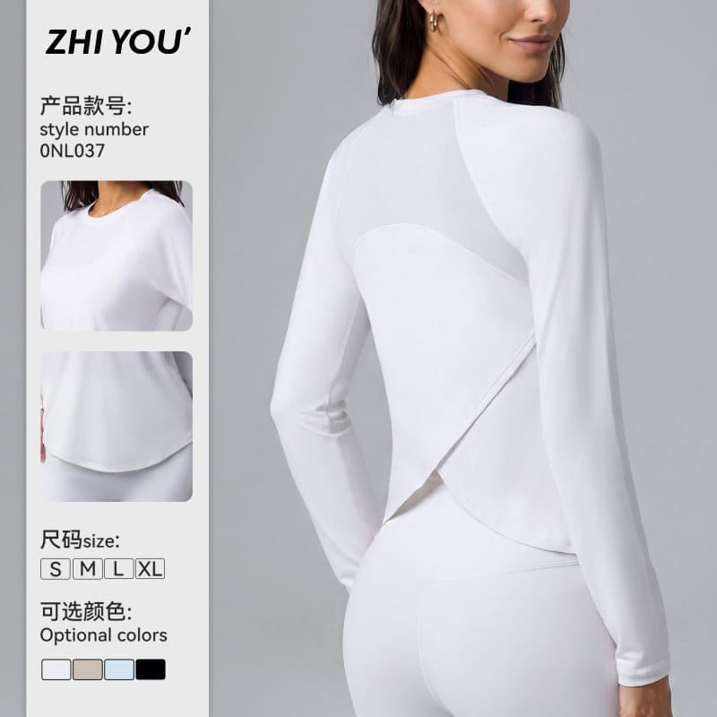 Esportes bonito volta Yoga Wear feminino malha traseira respirável de secagem rápida Fitness solto topo fio de pressão r