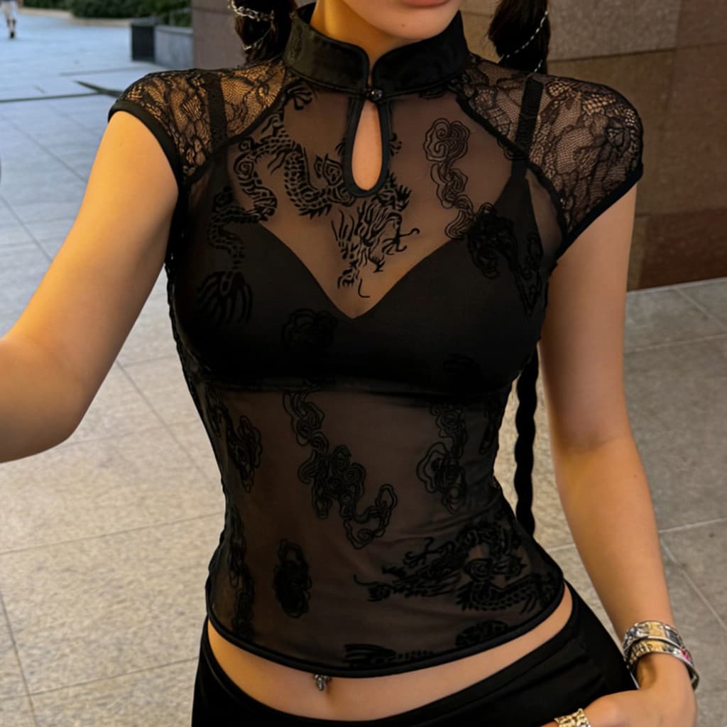 Novo estilo chinês forma de gota de água oco placa fivela dragão padrão transparente topo quente menina Retro apertado g