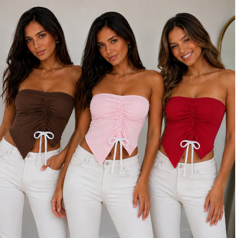 Kit 3 Blusa Crooped Feminina Assimétrica Tomara Que Caia Amarração Anarruga