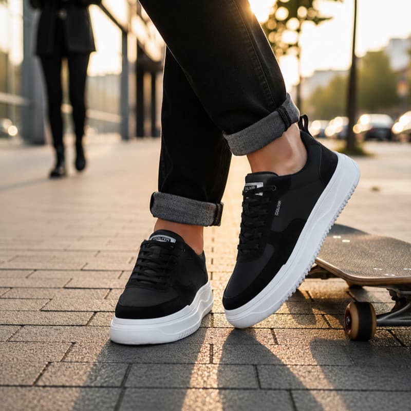 Tênis Masculino Casual Couro Legítimo Sapatênis Moderno Cadarço Sola Alta Confort Premium Leve Macio Antiderrapante