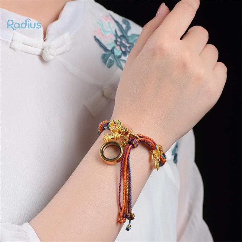 Pulseira Estilo Tecido À Mão Raio Zakiram Verde Tara Cinco Mestre Thangka Nova
